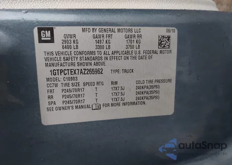 2010 GMC C1500 Work Truck из США, поврежденный, VIN 1GTPCTEX7AZ265962